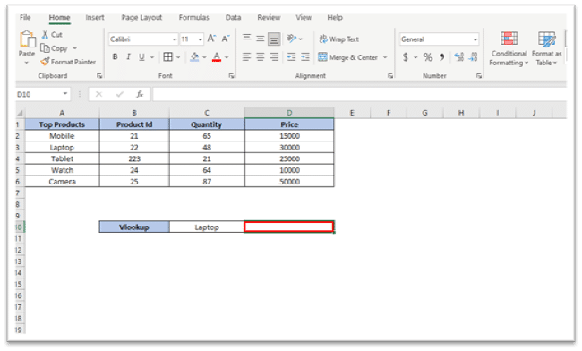 Select the cell where you want to display the returned value