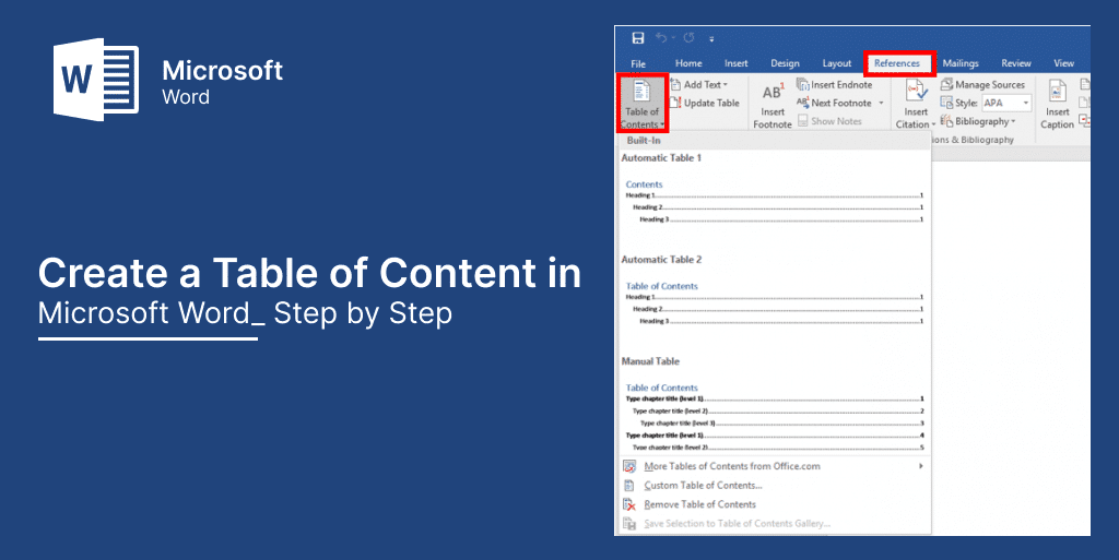Create a Table of Content in MS Word