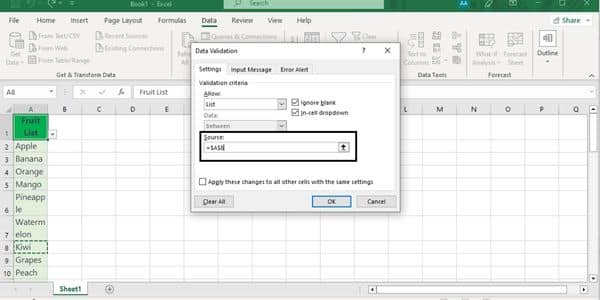 Drop Down List in Excel - Editing the List