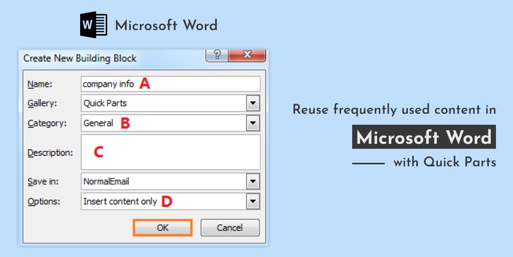 Content in Microsoft Word with Quick Parts