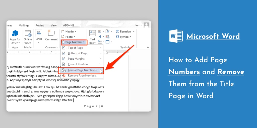 How to Add Page Numbers and Remove Them from the Title Page in Word