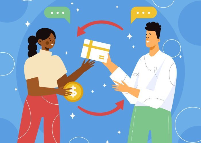 woman giving gifts to friend